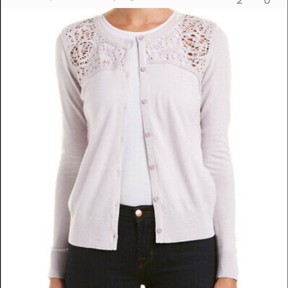CAbi Sweaters - CAbi  Lilac Lace Yoke Button Cardigan Size S NWT